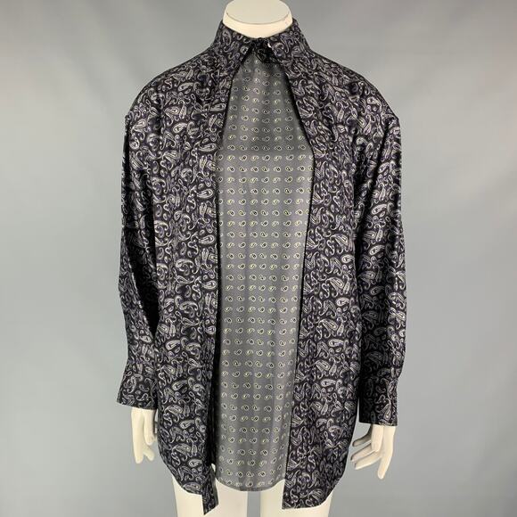 ALEXANDER WANG Size 10 Navy & Grey Paisley Silk Layered Shirt - Picture 1 of 6